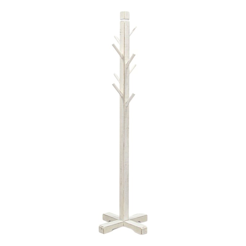 Rena Coat- Hat Rack Stand- 8 Wood Stems- 72 Inch Rustic White Mahogany