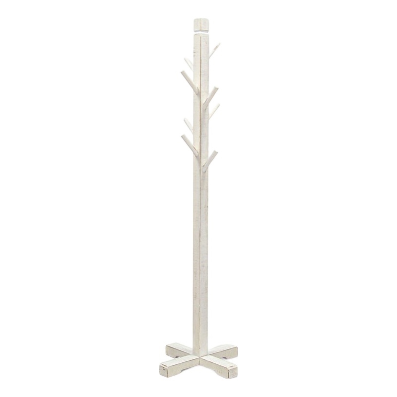 Rena Coat- Hat Rack Stand- 8 Wood Stems- 72 Inch Rustic White Mahogany
