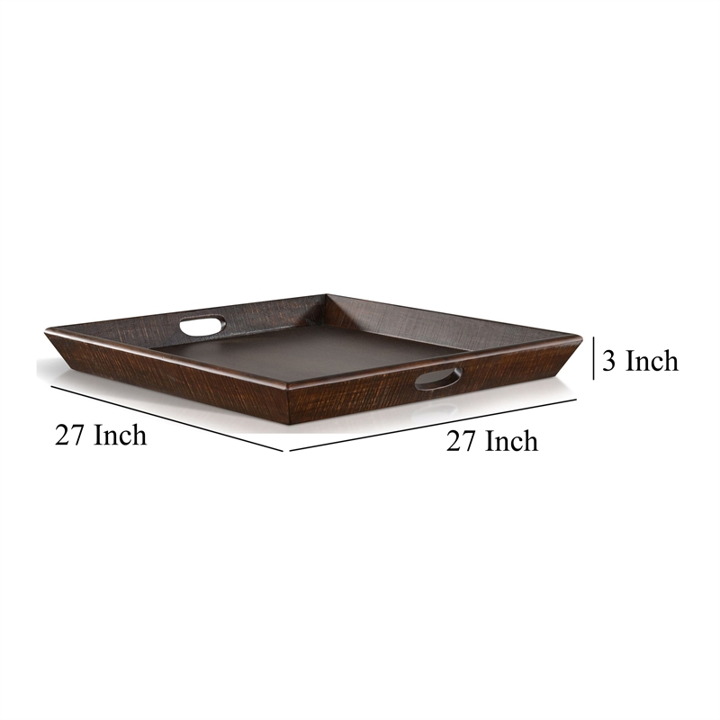 Flint Decorative Serving Tray-27x27 Square Dark Rustic Oak Brown