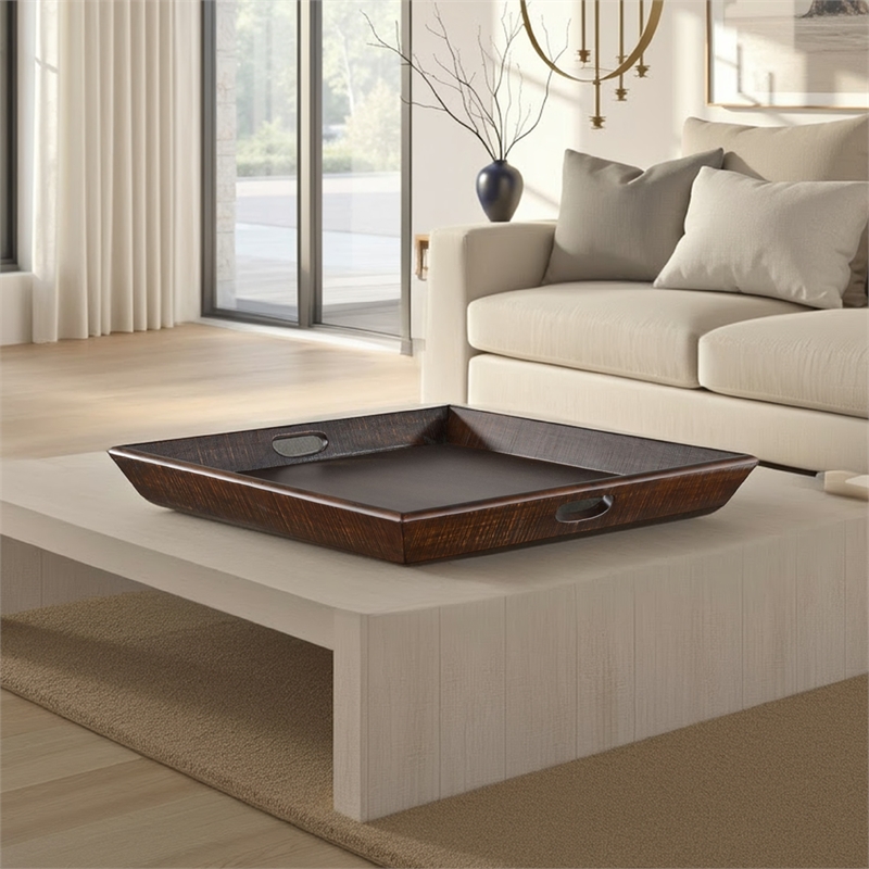 Flint Decorative Serving Tray-27x27 Square Dark Rustic Oak Brown