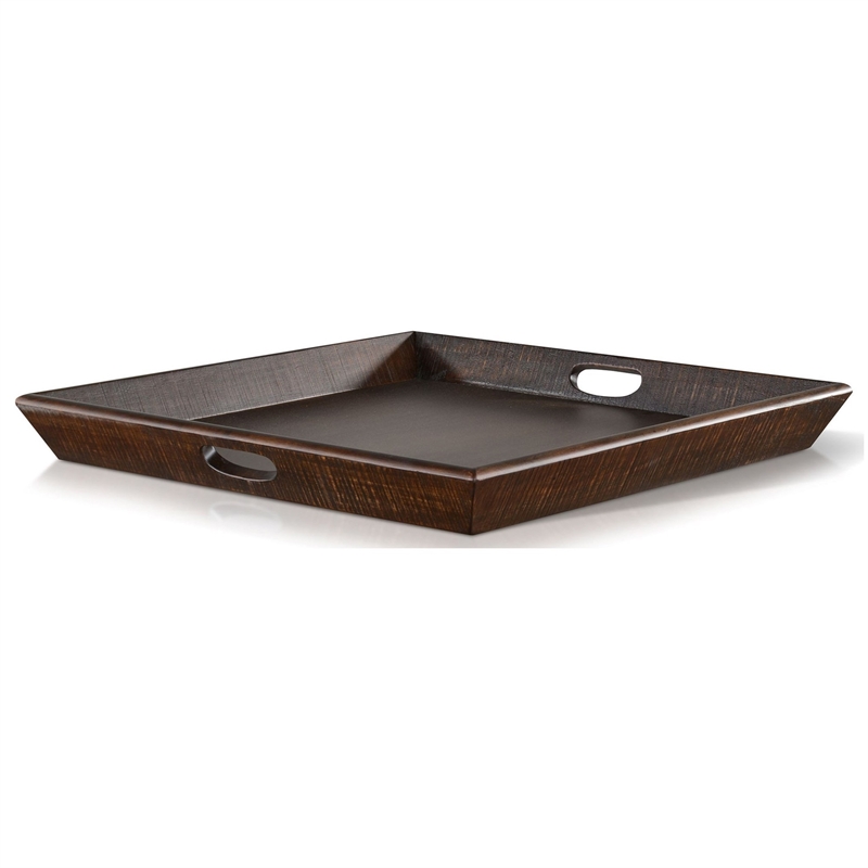 Flint Decorative Serving Tray-27x27 Square Dark Rustic Oak Brown