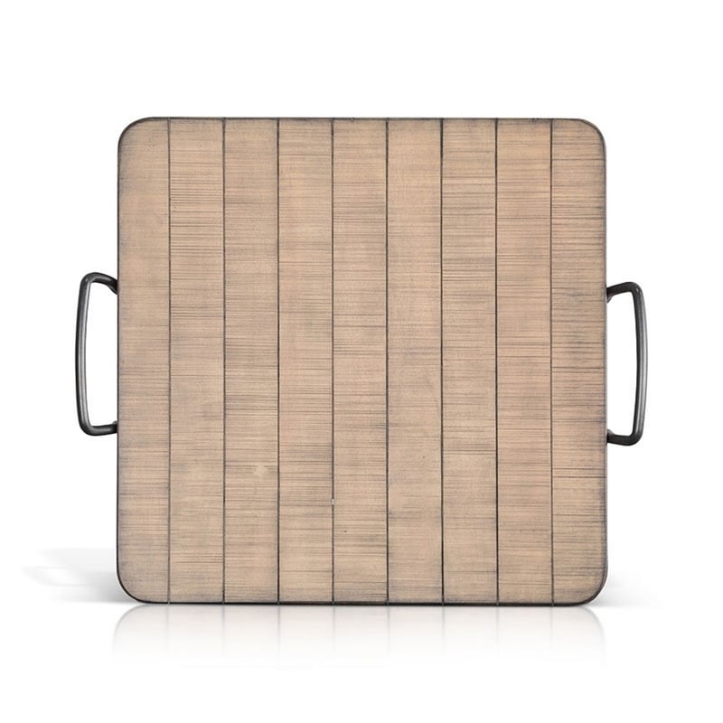 Rena Ottoman Tray with Metal Handles-17 Inch Light Brown Mahogany