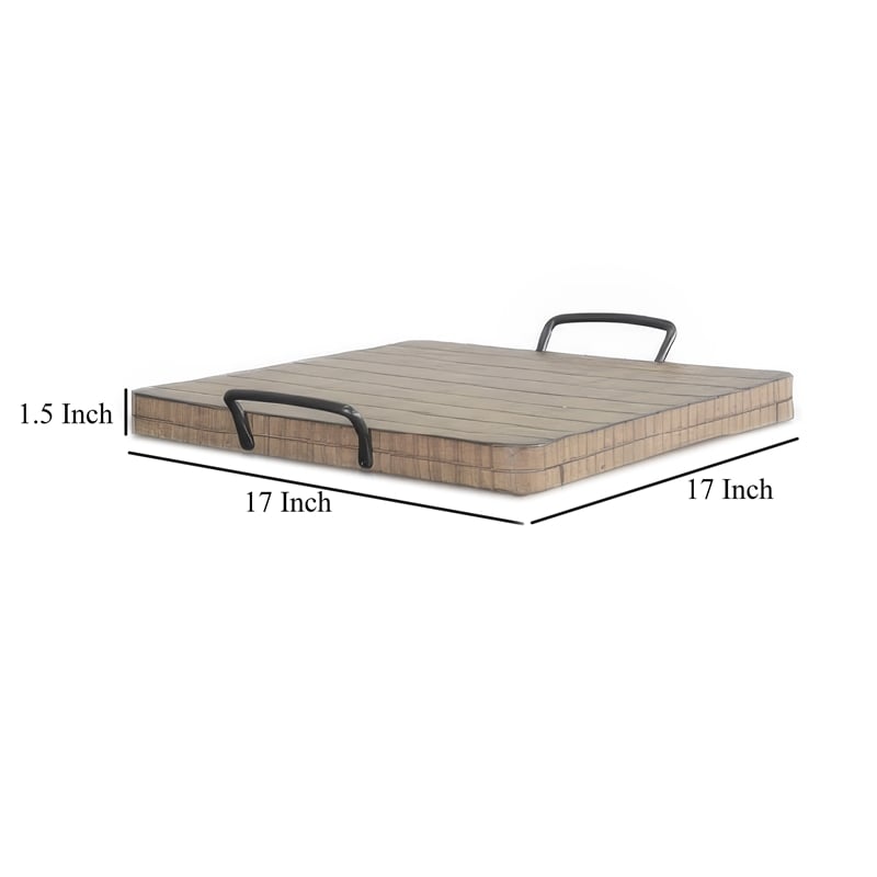 Rena Ottoman Tray with Metal Handles-17 Inch Light Brown Mahogany