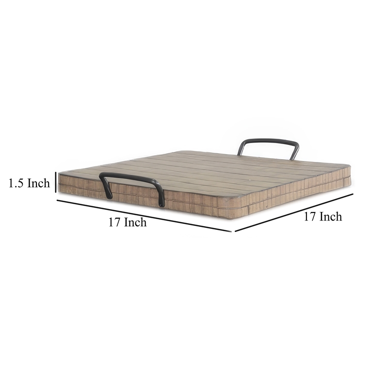 Rena Ottoman Tray with Metal Handles-17 Inch Light Brown Mahogany