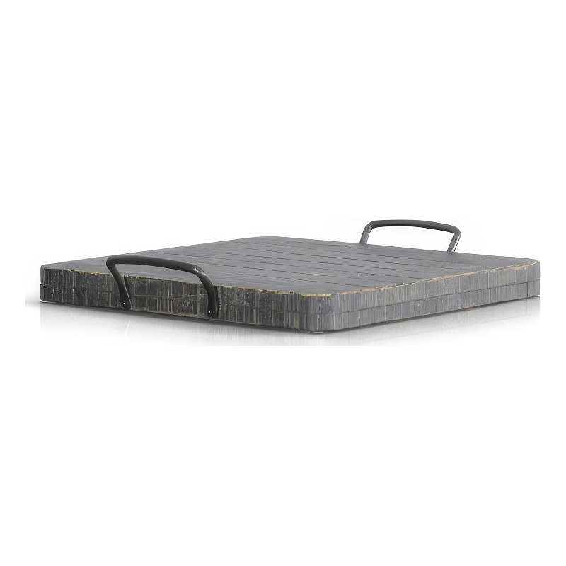 Rena Ottoman Tray with Metal Handles-17 Inch Black Sand Mahogany Wood