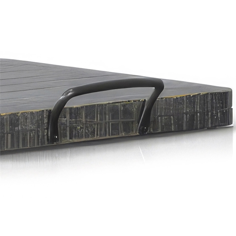 Rena Ottoman Tray with Metal Handles-17 Inch Black Sand Mahogany Wood