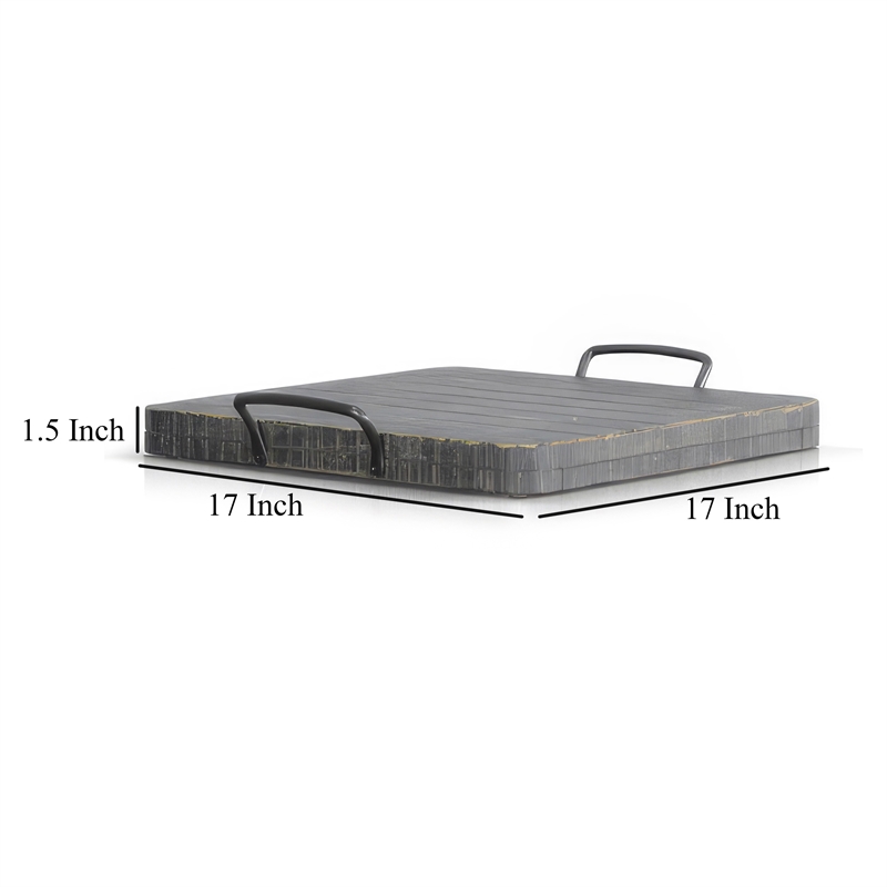 Rena Ottoman Tray with Metal Handles-17 Inch Black Sand Mahogany Wood