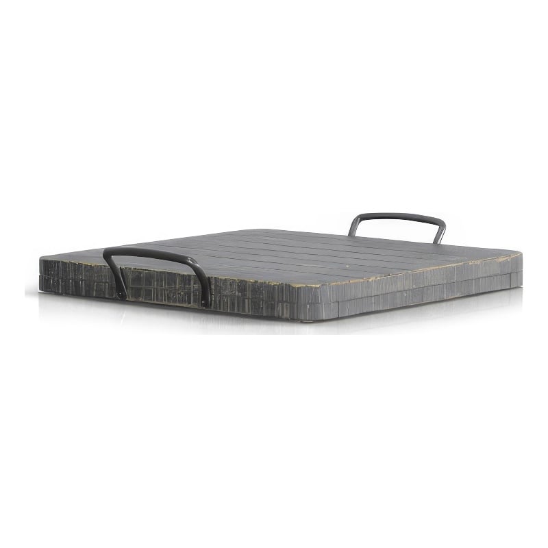 Rena Ottoman Tray with Metal Handles-17 Inch Black Sand Mahogany Wood