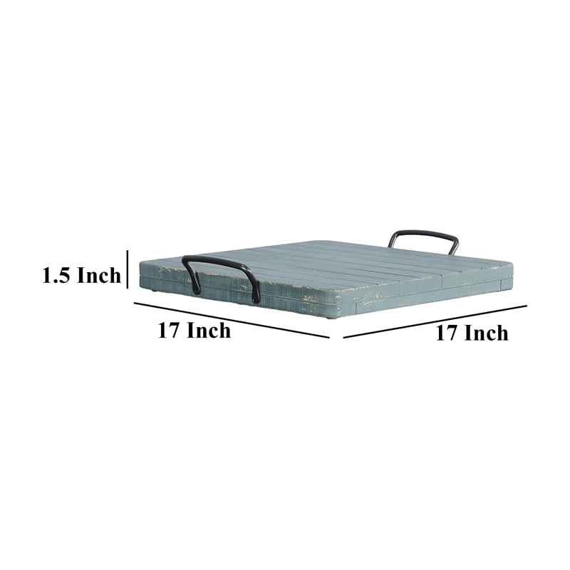 Rena Ottoman Tray with Metal Handle-17 Inch Distressed Green Mahogany