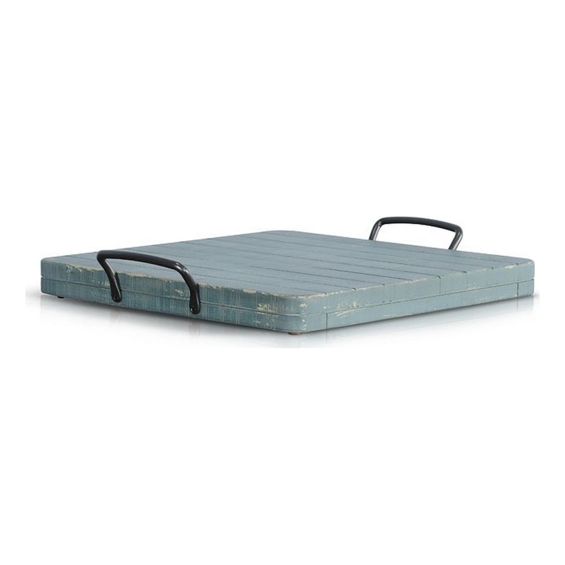 Rena Ottoman Tray with Metal Handle-17 Inch Distressed Green Mahogany