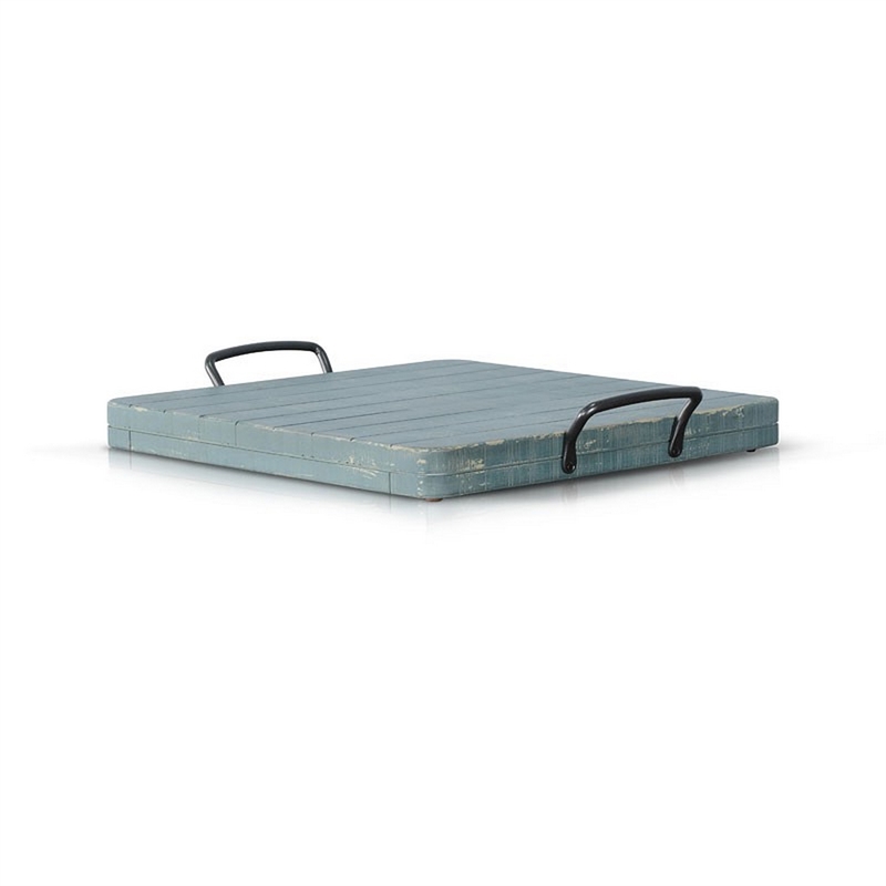 Rena Ottoman Tray with Metal Handle-17 Inch Distressed Green Mahogany