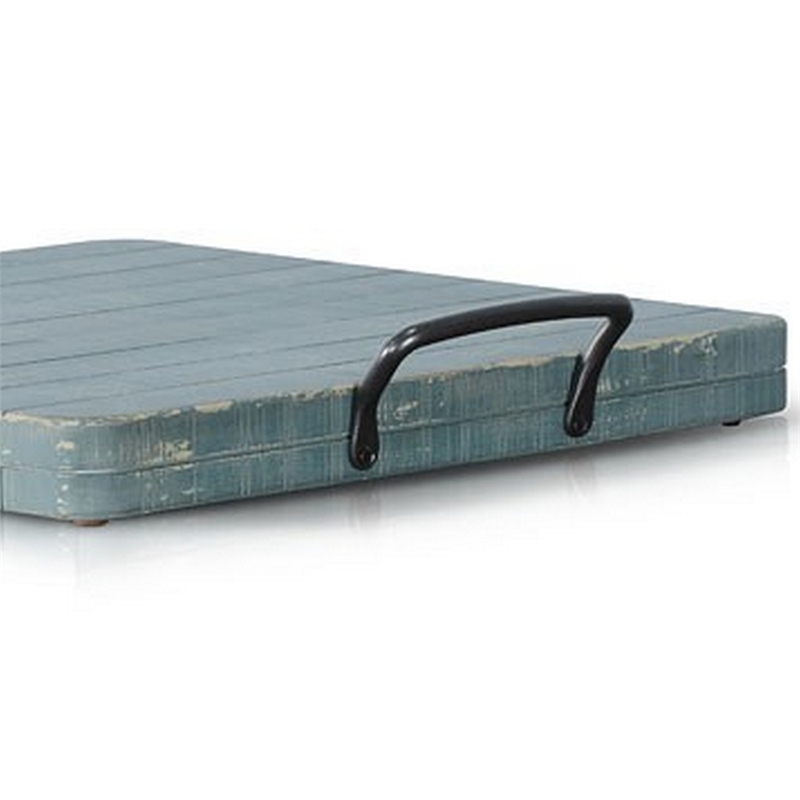 Rena Ottoman Tray with Metal Handle-17 Inch Distressed Green Mahogany