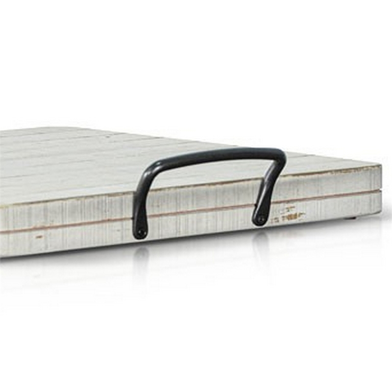 Rena Ottoman Tray-Metal Handles-17 Inch Distressed White Mahogany