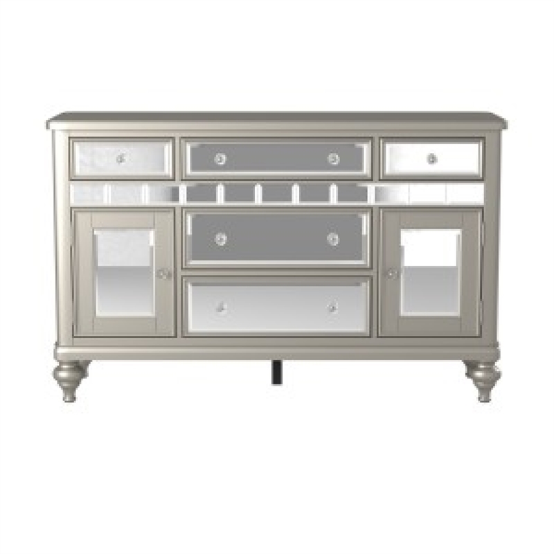 Jomo Sideboard Buffet Console- Mirror Front- 5 Drawers Silver- 57 Inch