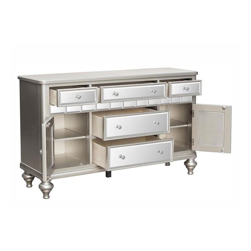 Jomo Sideboard Buffet Console- Mirror Front- 5 Drawers Silver- 57 Inch