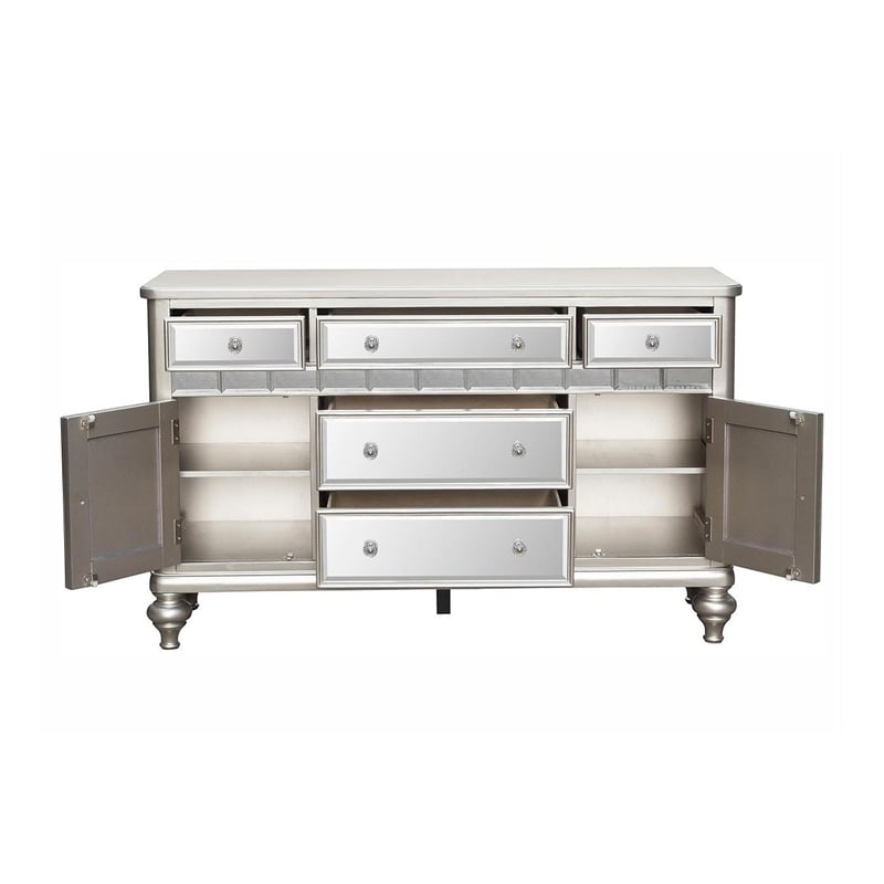 Jomo Sideboard Buffet Console- Mirror Front- 5 Drawers Silver- 57 Inch