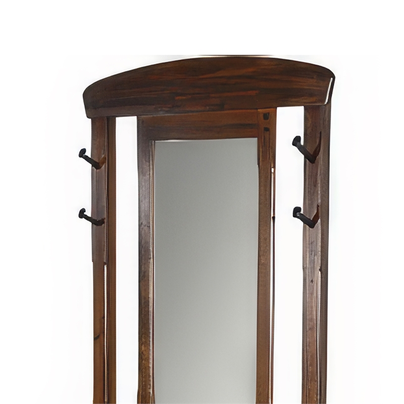 Odell Foyer Hall Tree Coat Hanger w Mirror- Storage Bench- Dark Brown