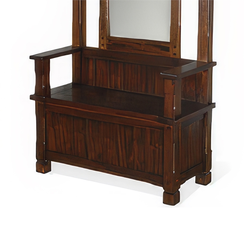 Odell Foyer Hall Tree Coat Hanger w Mirror- Storage Bench- Dark Brown