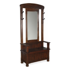 Odell Foyer Hall Tree Coat Hanger w Mirror- Storage Bench- Dark Brown