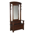 Odell Foyer Hall Tree Coat Hanger w Mirror- Storage Bench- Dark Brown