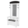 Orso Foyer Hall Tree Coat Hanger w Mirror- Storage Bench- White- Brown