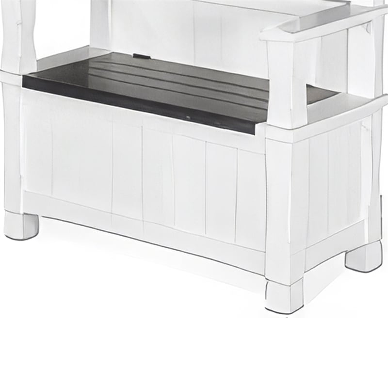 Orso Foyer Hall Tree Coat Hanger w Mirror- Storage Bench- White- Brown