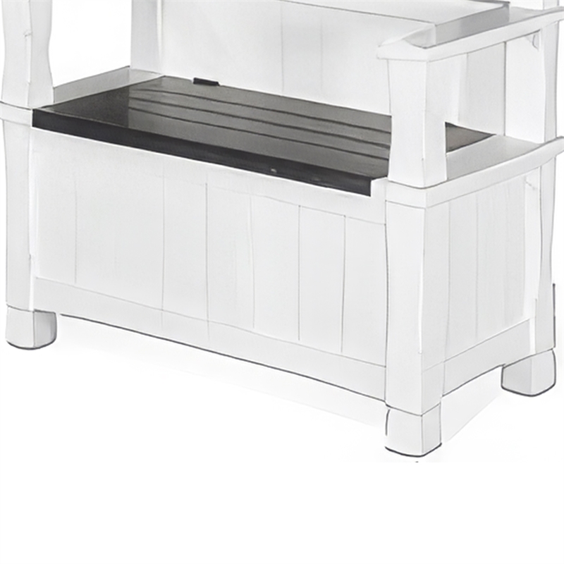 Orso Foyer Hall Tree Coat Hanger w Mirror- Storage Bench- White- Brown