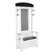 Orso Foyer Hall Tree Coat Hanger w Mirror- Storage Bench- White- Brown