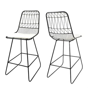 Outdoor Counter Stool Chair Set of 2- Black Iron Frame Construction