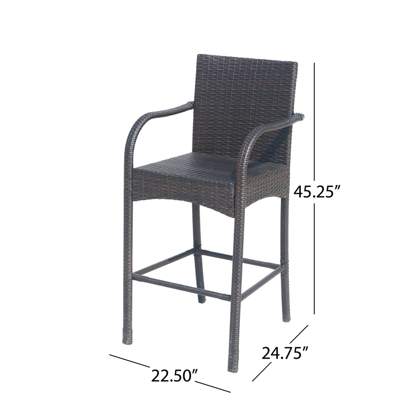 Outdoor Barstool Chair Set of 2- Gray Woven Faux Rattan- Iron Frame