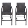 Outdoor Barstool Chair Set of 2- Gray Woven Faux Rattan- Iron Frame