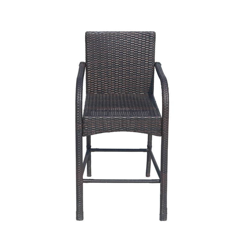 Outdoor Barstool Chair Set of 2- Gray Woven Faux Rattan- Iron Frame