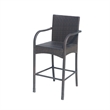 Outdoor Barstool Chair Set of 2- Gray Woven Faux Rattan- Iron Frame