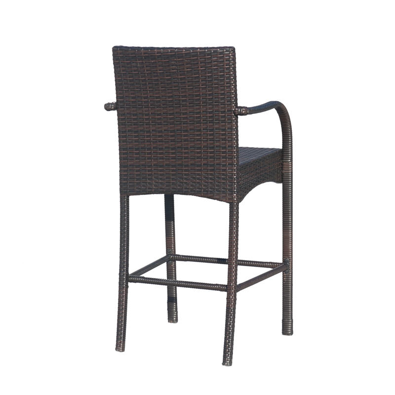 Outdoor Barstool Chair Set of 2- Gray Woven Faux Rattan- Iron Frame