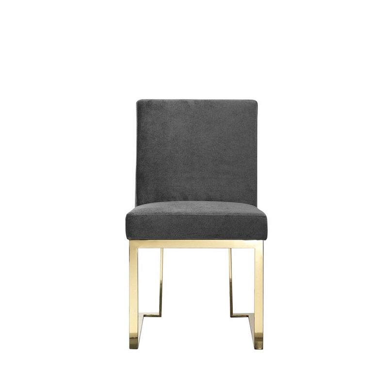 Boly 24 Inch Side Dining Chair Set of 2- Gray Velvet- Gold Cantilever