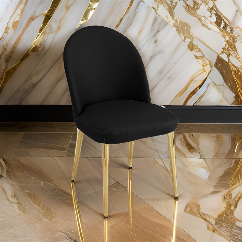 Era 24 Inch Dining Chair Set of 2- Curved Back- Black Faux Leather- Gold