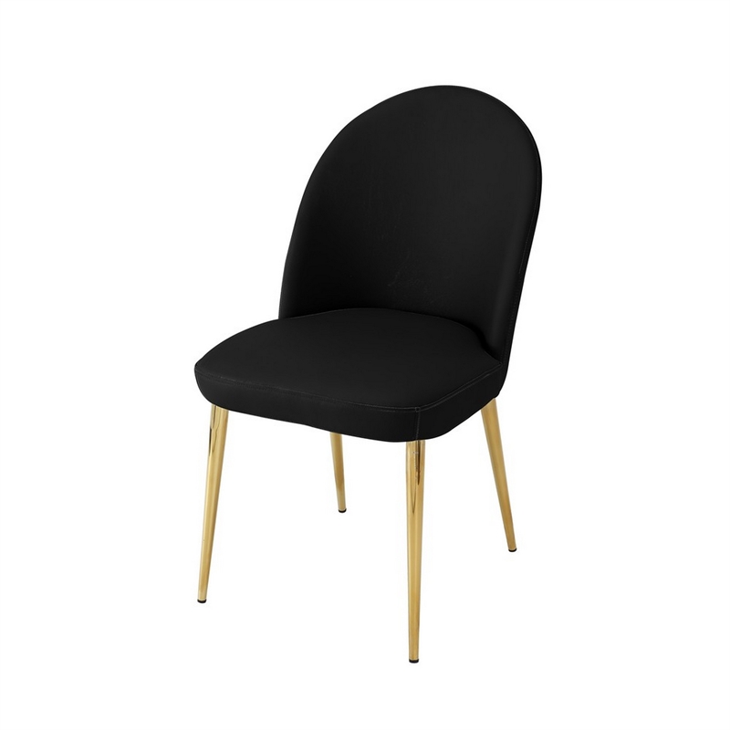 Era 24 Inch Dining Chair Set of 2- Curved Back- Black Faux Leather- Gold