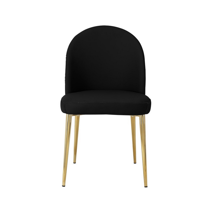 Era 24 Inch Dining Chair Set of 2- Curved Back- Black Faux Leather- Gold