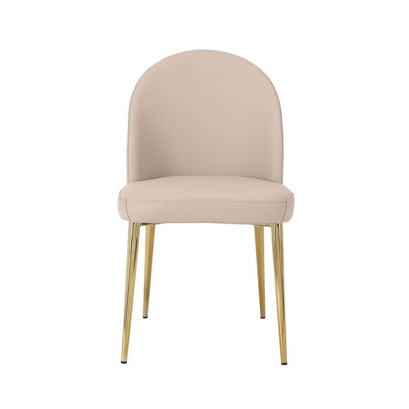 Era 24 Inch Dining Chair Set of 2- Curved Back- Beige Faux Leather- Gold