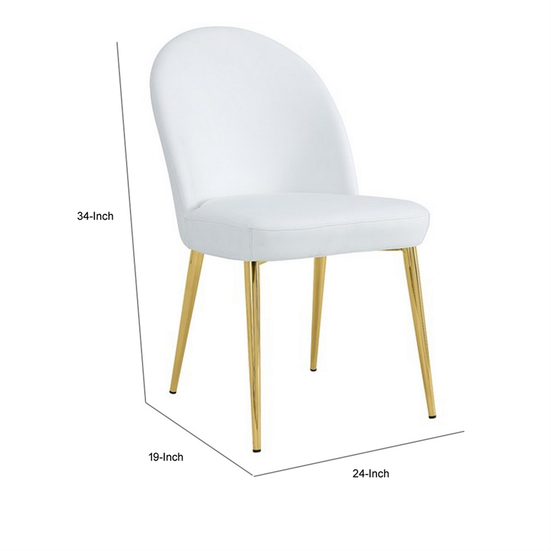 Era 24 Inch Dining Chair Set of 2- Curved Back- White Faux Leather- Gold