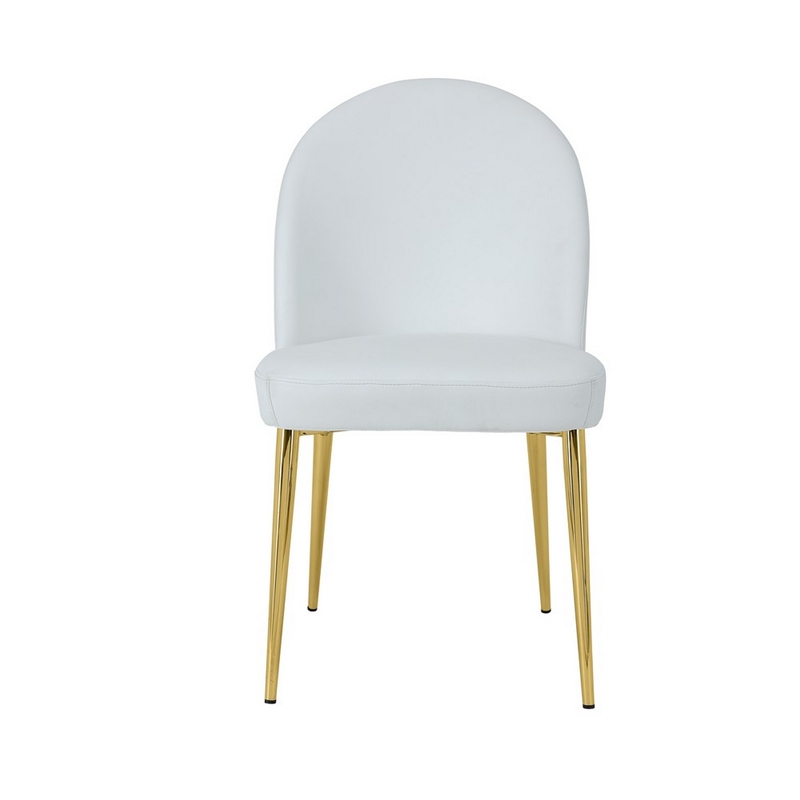 Era 24 Inch Dining Chair Set of 2- Curved Back- White Faux Leather- Gold
