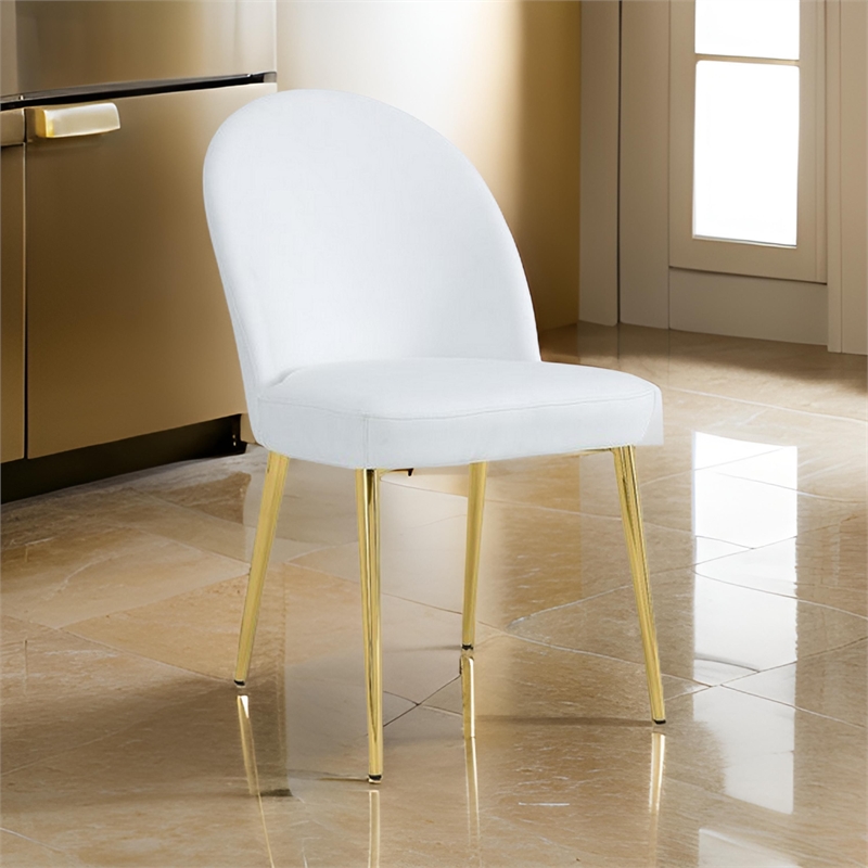 Era 24 Inch Dining Chair Set of 2- Curved Back- White Faux Leather- Gold