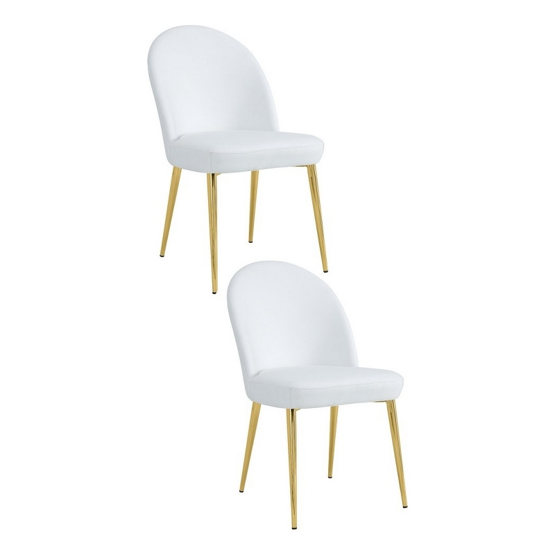 Era 24 Inch Dining Chair Set of 2- Curved Back- White Faux Leather- Gold