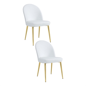Era 24 Inch Dining Chair Set of 2- Curved Back- White Faux Leather- Gold