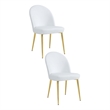 Era 24 Inch Dining Chair Set of 2- Curved Back- White Faux Leather- Gold