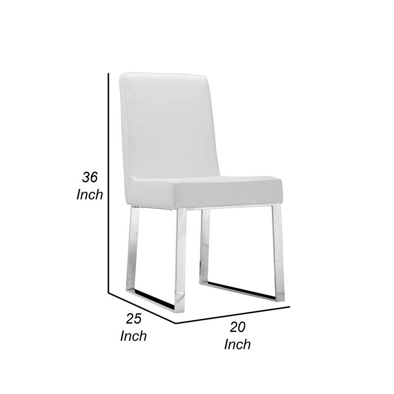 Ien 25 Inch Dining Chair Set of 2- Armless- White Faux Leather- Chrome