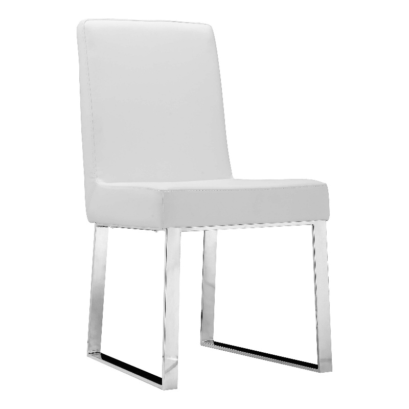 Ien 25 Inch Dining Chair Set of 2- Armless- White Faux Leather- Chrome