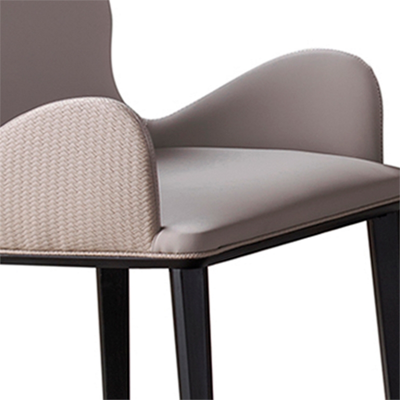 Gry 23 Inch Dining Chair Set of 2- Curved Padded- Beige Faux Leather- Black