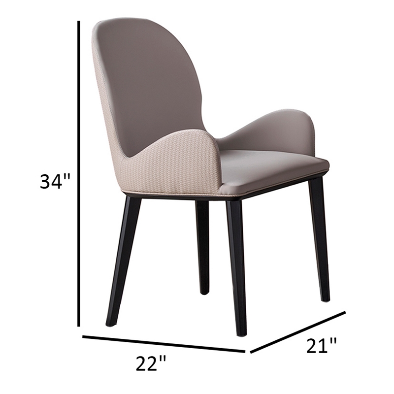 Gry 23 Inch Dining Chair Set of 2- Curved Padded- Beige Faux Leather- Black