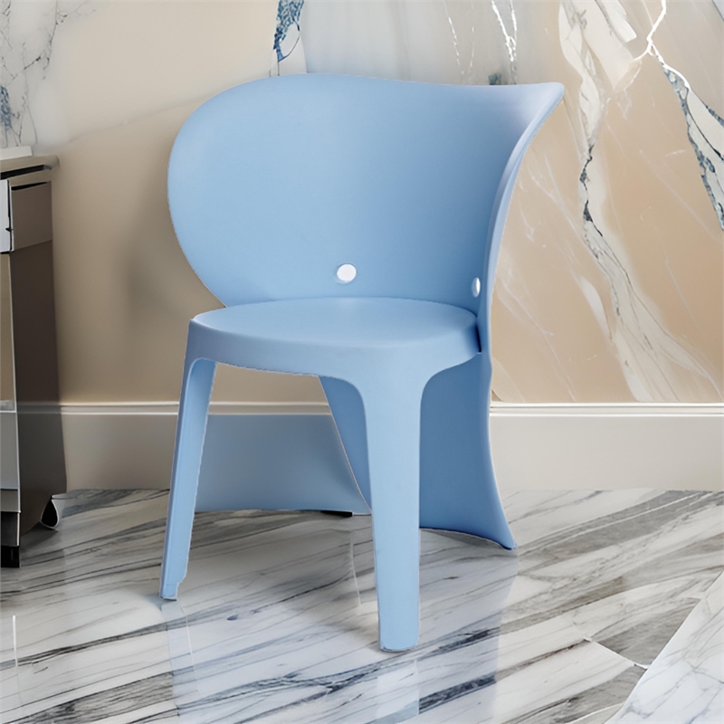 Fyna 16 Inch Kids Chair with Curved Back- Set of 4- Elephant Trunk Design- Blue